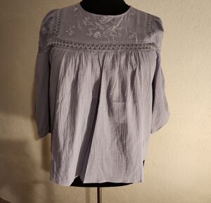 Mittoshop Embroidered Lavender Peasant Blouse Women Large NWT